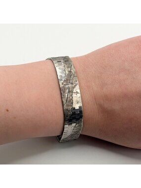 Vintage Sterling Silver Medium Floral Cuff Chain Bracelet